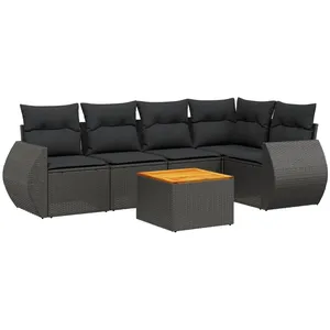 vidaXL Salon de jardin 6 pcs avec coussins noir résine tressée pas cher