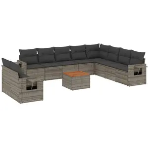 Comparateur de prix : vidaXL Salon de jardin 11 pcs avec coussins gris résine tressée