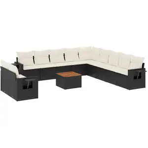 vidaXL Salon de jardin 12 pcs avec coussins noir résine tressée pas cher