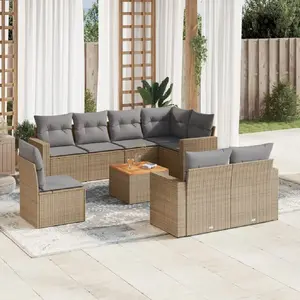 vidaXL Salon de jardin avec coussins 9 pcs beige résine tressée pas cher