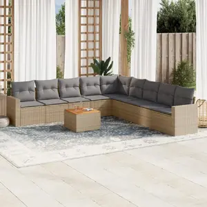 vidaXL Salon de jardin avec coussins 10 pcs beige résine tressée pas cher