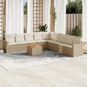 vidaXL Salon de jardin avec coussins 10 pcs beige résine tressée pas cher
