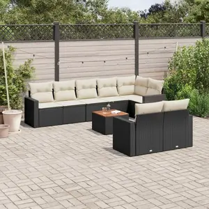 vidaXL Salon de jardin 9 pcs avec coussins noir résine tressée pas cher