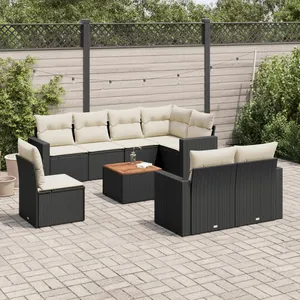 vidaXL Salon de jardin 9 pcs avec coussins noir résine tressée pas cher