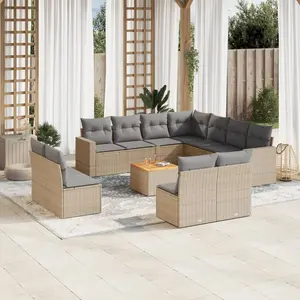vidaXL Salon de jardin avec coussins 12 pcs beige résine tressée pas cher