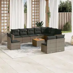 vidaXL Salon de jardin 11 pcs avec coussins gris résine tressée pas cher