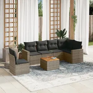 vidaXL Salon de jardin avec coussins 7 pcs gris résine tressée pas cher