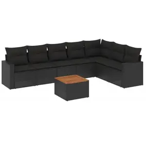 vidaXL Salon de jardin 8 pcs avec coussins noir résine tressée pas cher