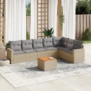 vidaXL Salon de jardin avec coussins 8 pcs beige résine tressée pas cher