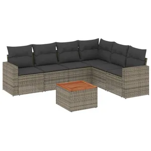 vidaXL Salon de jardin avec coussins 7 pcs gris résine tressée pas cher