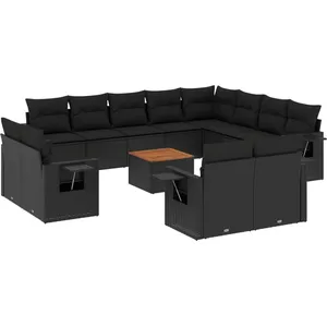 vidaXL Salon de jardin avec coussins 13 pcs noir résine tressée