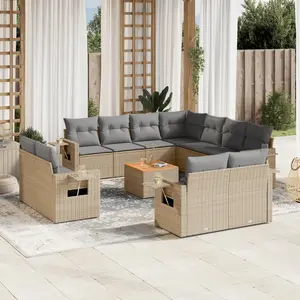 vidaXL Salon de jardin avec coussins 12 pcs beige résine tressée pas cher