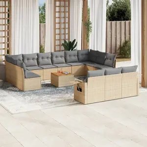 vidaXL Salon de jardin avec coussins 14 pcs beige résine tressée pas cher