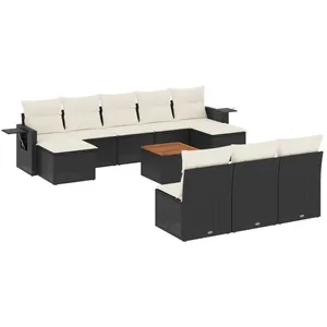 vidaXL Salon de jardin 11 pcs avec coussins noir résine tressée pas cher