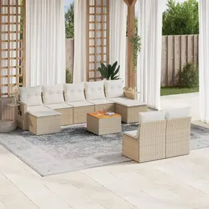 vidaXL Salon de jardin avec coussins 10 pcs beige résine tressée pas cher