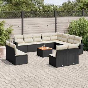 vidaXL Salon de jardin avec coussins 13 pcs noir résine tressée pas cher