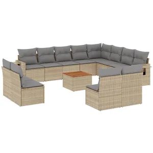vidaXL Salon de jardin avec coussins 13 pcs beige résine tressée pas cher