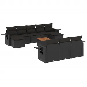 vidaXL Salon de jardin 11 pcs avec coussins noir résine tressée pas cher