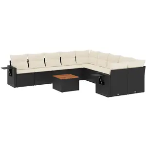 vidaXL Salon de jardin 11 pcs avec coussins noir résine tressée pas cher
