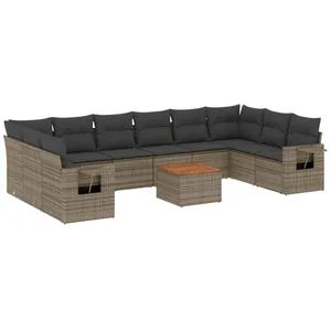 Comparateur de prix : vidaXL Salon de jardin 11 pcs avec coussins gris résine tressée