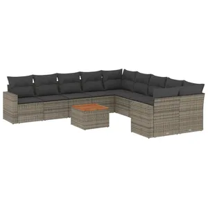 Comparateur de prix : vidaXL Salon de jardin 11 pcs avec coussins gris résine tressée