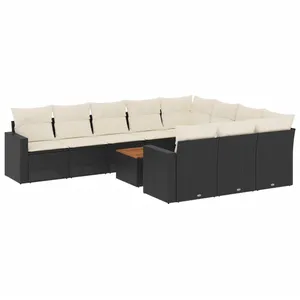 vidaXL Salon de jardin 11 pcs avec coussins noir résine tressée pas cher