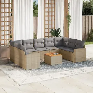 vidaXL Salon de jardin avec coussins 10 pcs beige résine tressée pas cher