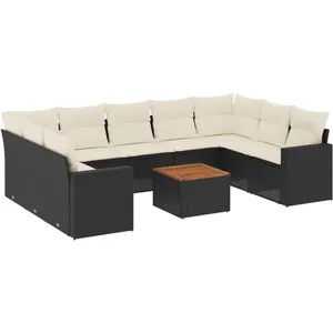 vidaXL Salon de jardin 10 pcs avec coussins noir résine tressée
