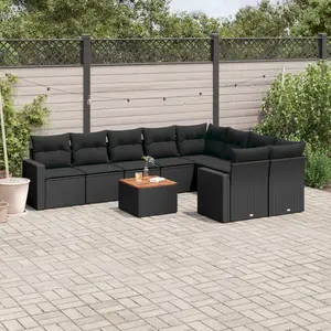 Comparateur de prix : vidaXL Salon de jardin 10 pcs avec coussins noir résine tressée