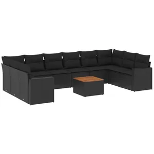Comparateur de prix : vidaXL Salon de jardin 11 pcs avec coussins noir résine tressée