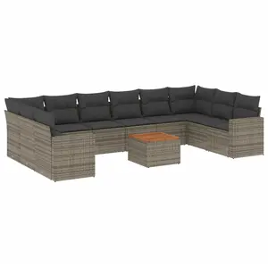vidaXL Salon de jardin 11 pcs avec coussins gris résine tressée pas cher