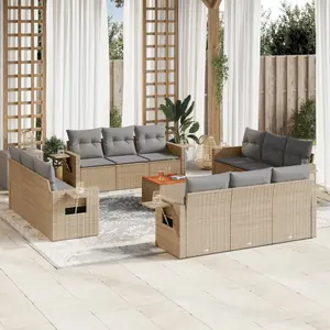 vidaXL Salon de jardin avec coussins 13 pcs beige résine tressée pas cher