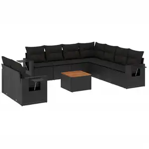 vidaXL Salon de jardin 10 pcs avec coussins noir résine tressée pas cher