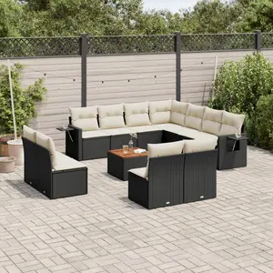 vidaXL Salon de jardin 12 pcs avec coussins noir résine tressée pas cher