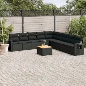 vidaXL Salon de jardin 10 pcs avec coussins noir résine tressée pas cher