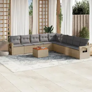 vidaXL Salon de jardin avec coussins 10 pcs beige résine tressée pas cher