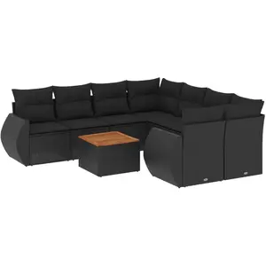 vidaXL Salon de jardin 9 pcs avec coussins noir résine tressée pas cher