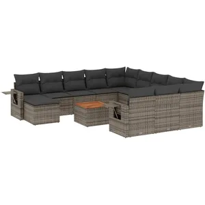 vidaXL Salon de jardin avec coussins 13 pcs gris résine tressée pas cher