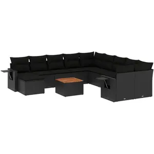 vidaXL Salon de jardin 12 pcs avec coussins noir résine tressée pas cher