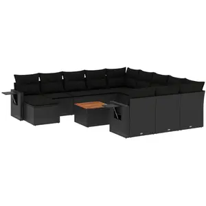 vidaXL Salon de jardin avec coussins 13 pcs noir résine tressée