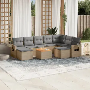 vidaXL Salon de jardin avec coussins 10 pcs beige résine tressée pas cher