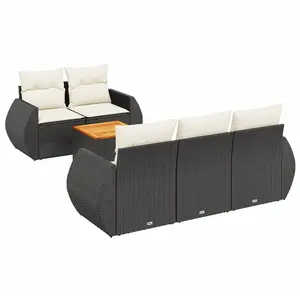 vidaXL Salon de jardin 6 pcs avec coussins noir résine tressée pas cher
