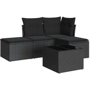 vidaXL Salon de jardin 5 pcs avec coussins noir résine tressée pas cher