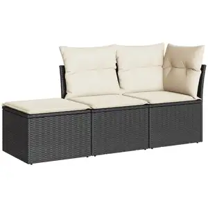 vidaXL Salon de jardin 3 pcs avec coussins noir résine tressée pas cher