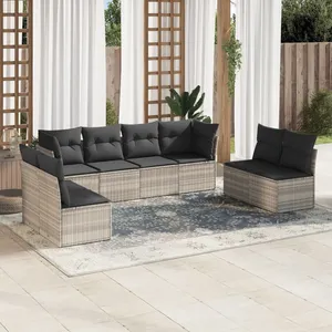 vidaXL Salon de jardin 8 pcs avec coussins gris clair résine tressée pas cher
