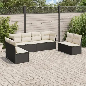 vidaXL Salon de jardin 8 pcs avec coussins noir résine tressée pas cher