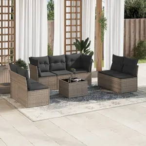 vidaXL Salon de jardin 8 pcs avec coussins gris résine tressée pas cher