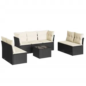 vidaXL Salon de jardin 8 pcs avec coussins noir résine tressée pas cher