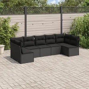 vidaXL Salon de jardin 7 pcs avec coussins noir résine tressée pas cher