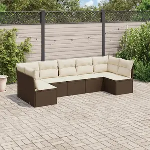 vidaXL Salon de jardin avec coussins 7 pcs marron résine tressée pas cher
